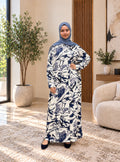 Navy Marble Print Modest Maxi Dress