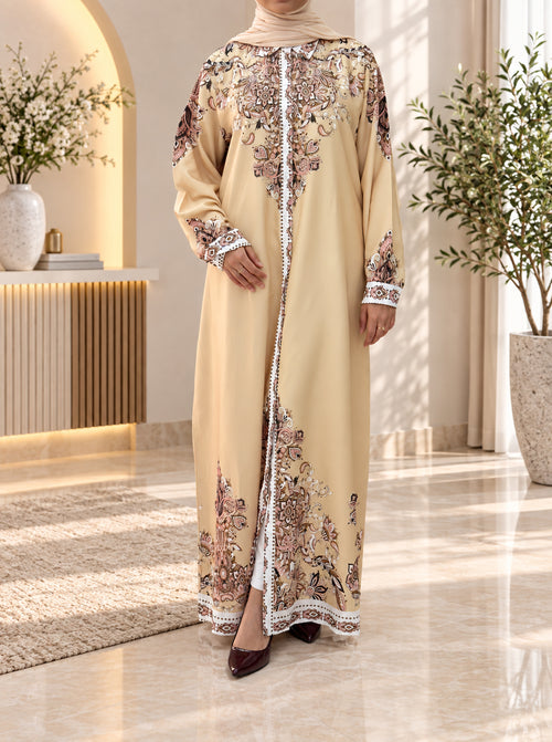 Blush Paisley Printed Maxi Abaya