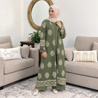Sage Blossom Embroidered Abaya Set
