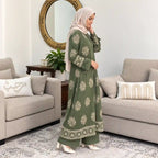 Sage Blossom Embroidered Abaya Set