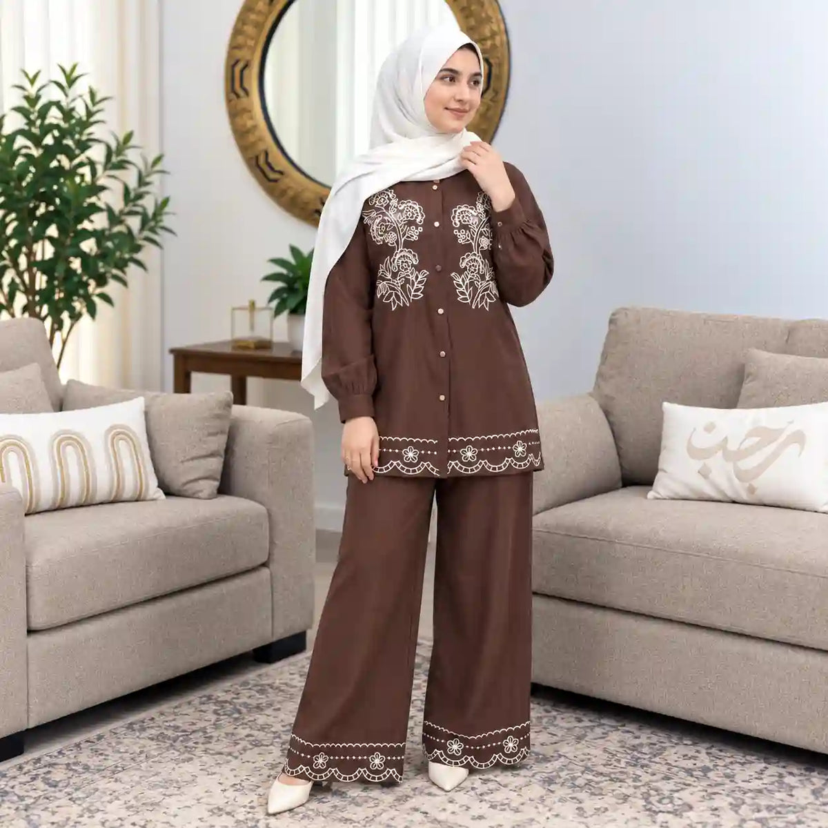 Embroidered Chocolate Brown Co-Ord Set