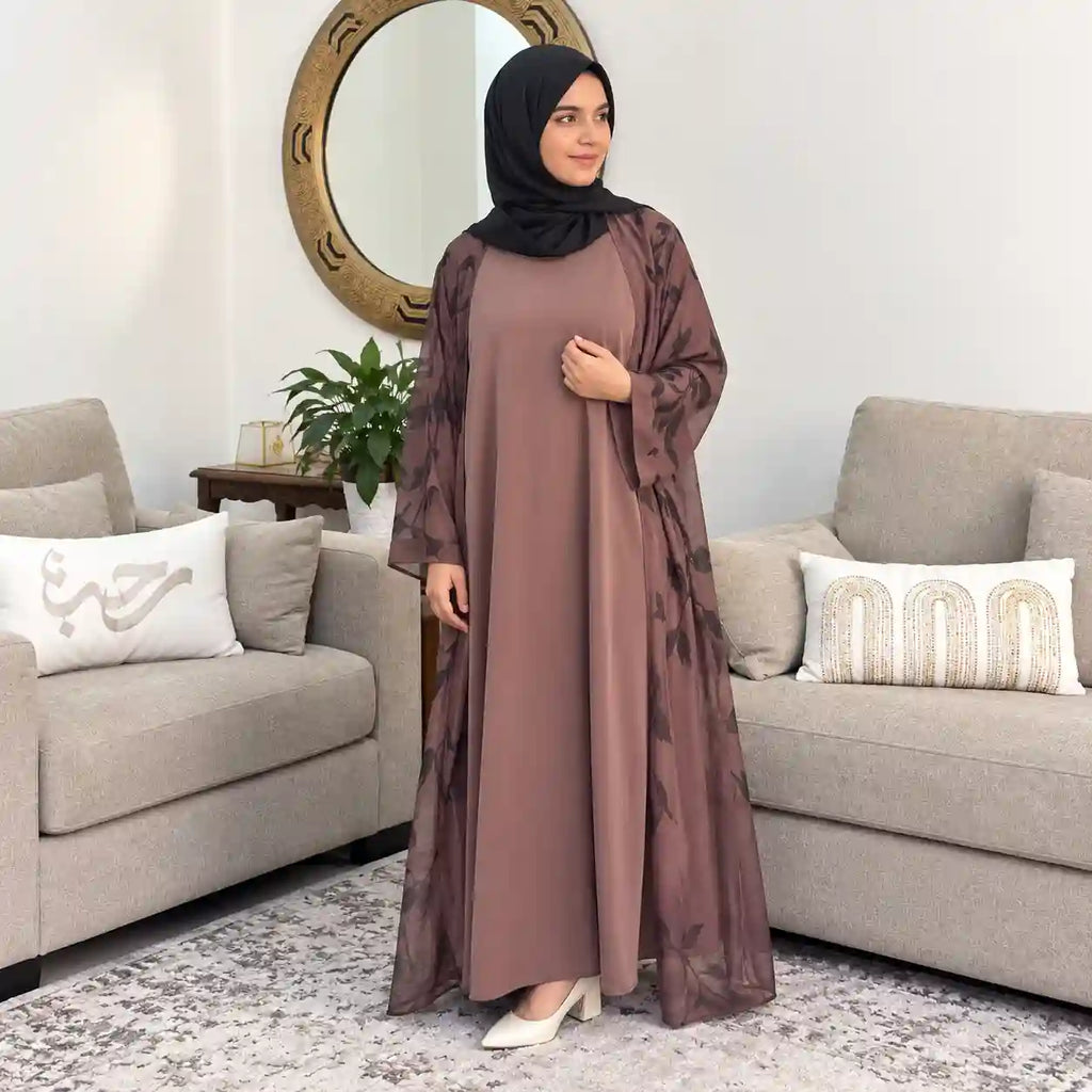 Mauve Leaf Elegance Abaya