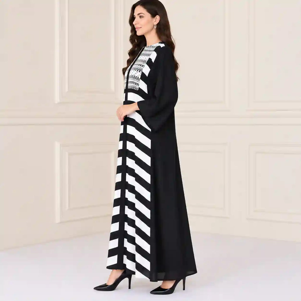 Monochrome Elegance Striped Abaya
