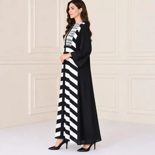 Monochrome Elegance Striped Abaya
