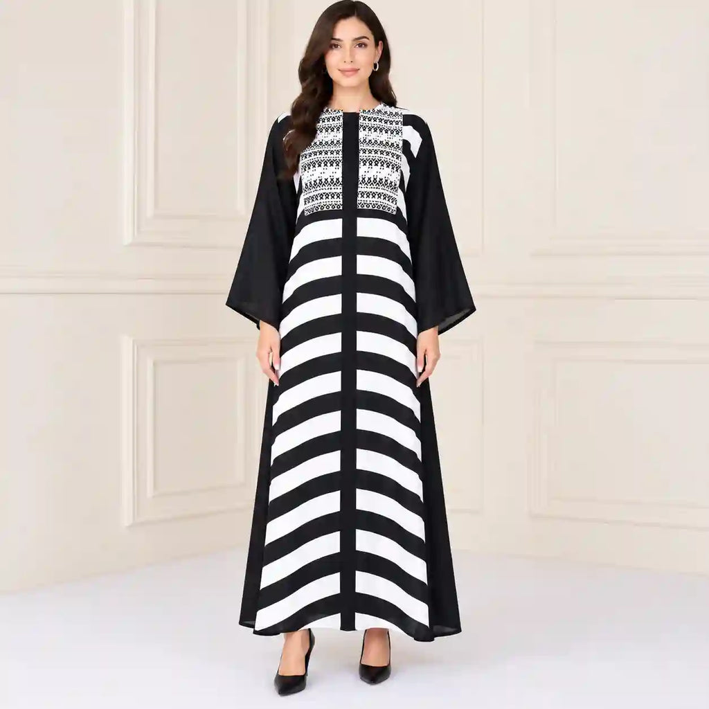 Monochrome Elegance Striped Abaya