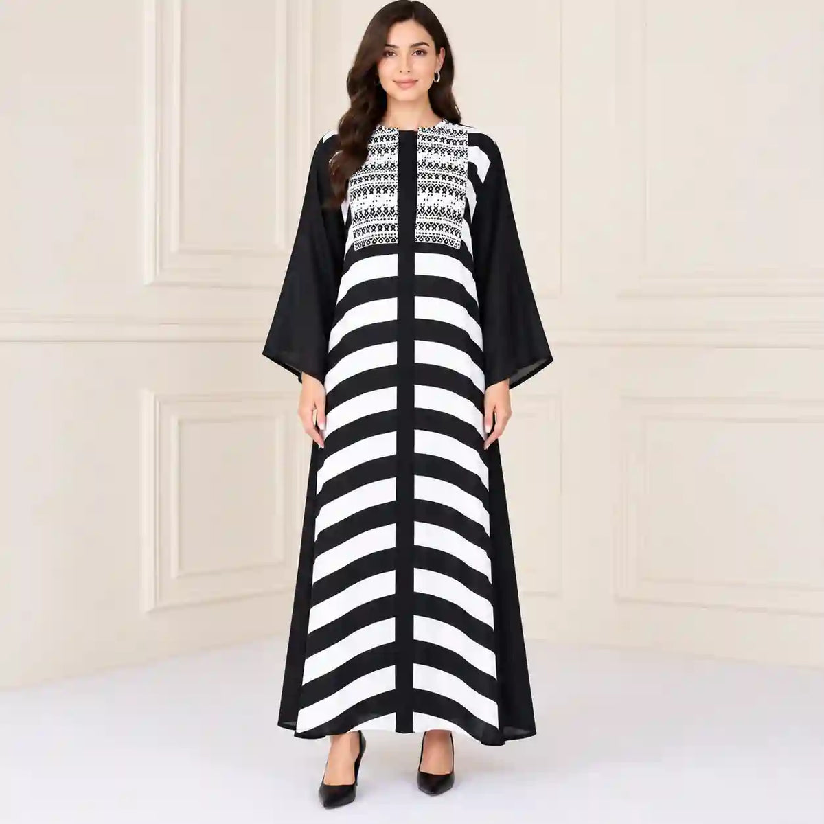 Monochrome Elegance Striped Abaya